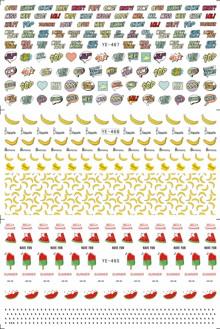 3 упак./лот переводятся с помощью воды, наклейка для ногтей виниловые наклейки на стену с рисунком "поп-ой арбуз типа" банан "в виде мороженого и YE465-467