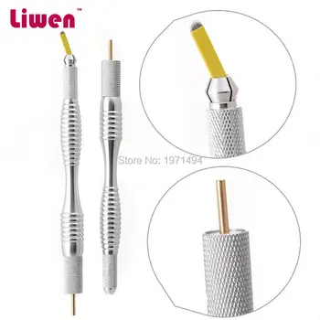 

New arrival 50pcs silver permanent makeup manual eyebrow microblading shading pens free 30pcs 3D embroidery needles