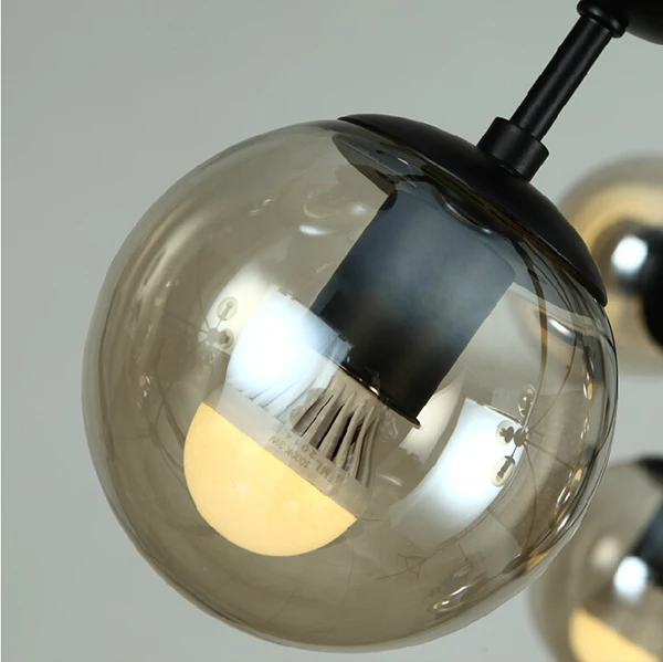 Postmodern magic bean glass black chandelier American wrought iron glass ball personality round restaurant living room chandelie
