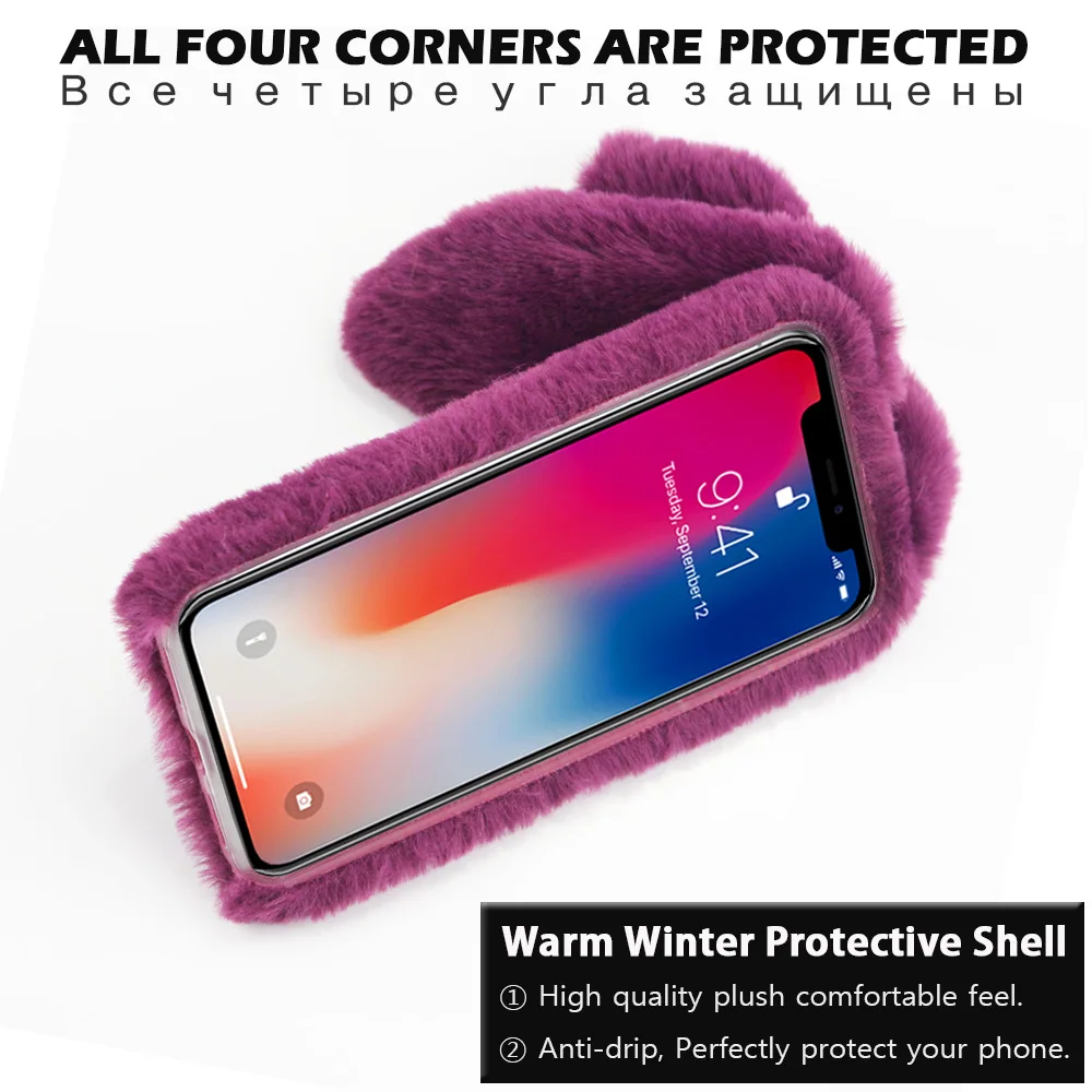 KIPX1033_3_For iPhone 7 8 Case 3D Rabbit Hairy Warm Winter Fur Bling Rhinestone Plush Bunny Cover Case for iPhone XS XR 5 5S SE 6S 7P 8 Plus