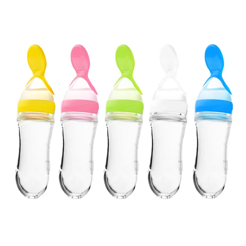 

Baby Squeezing Feeding Bottle Silicone Training Rice Spoon Infant Cereal Food Supplement Feeder Safe Tableware Tools for Newborn