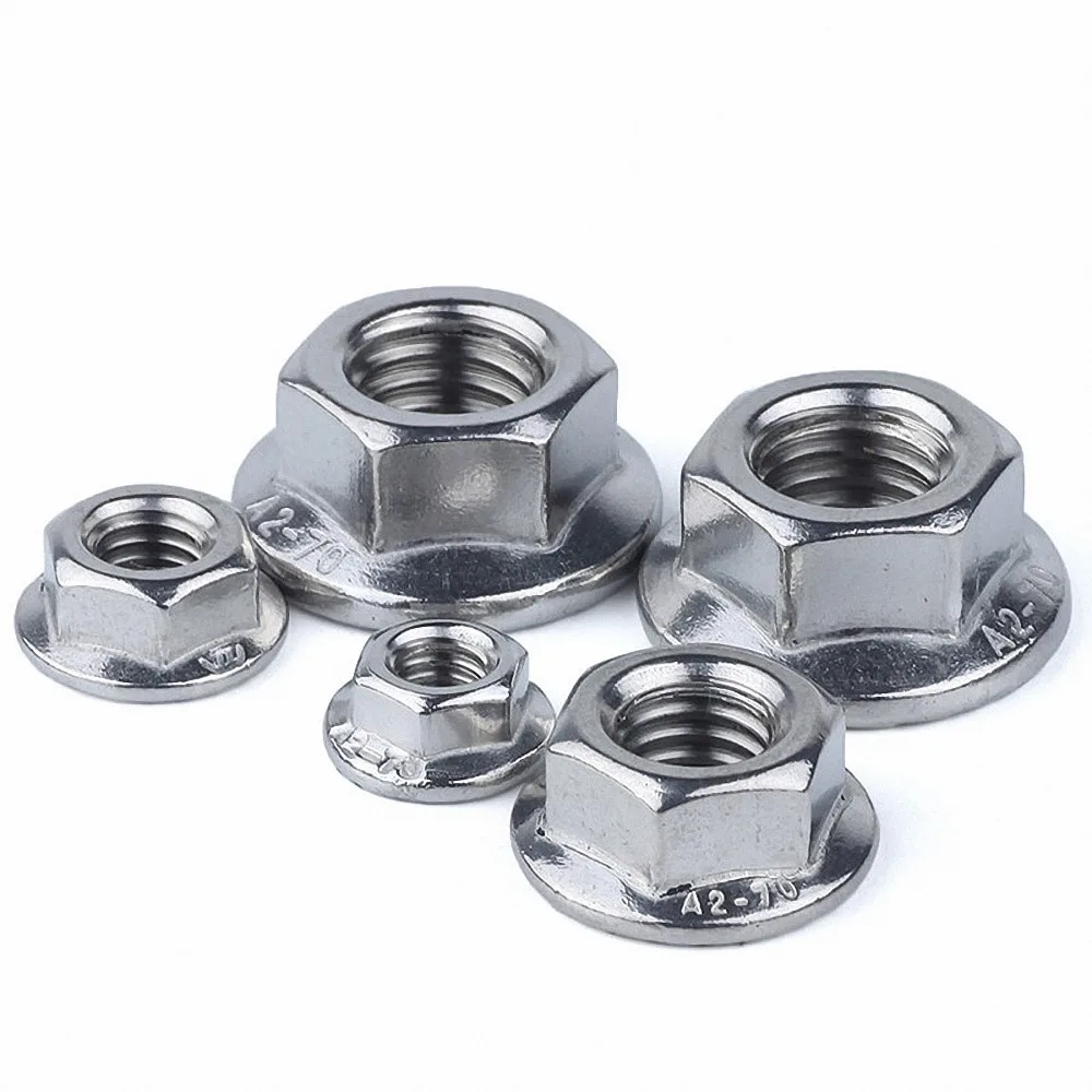HHY M6x1mm 304 Stainless Steel Serrated Hex Flange Lock Nuts 10 Pcs