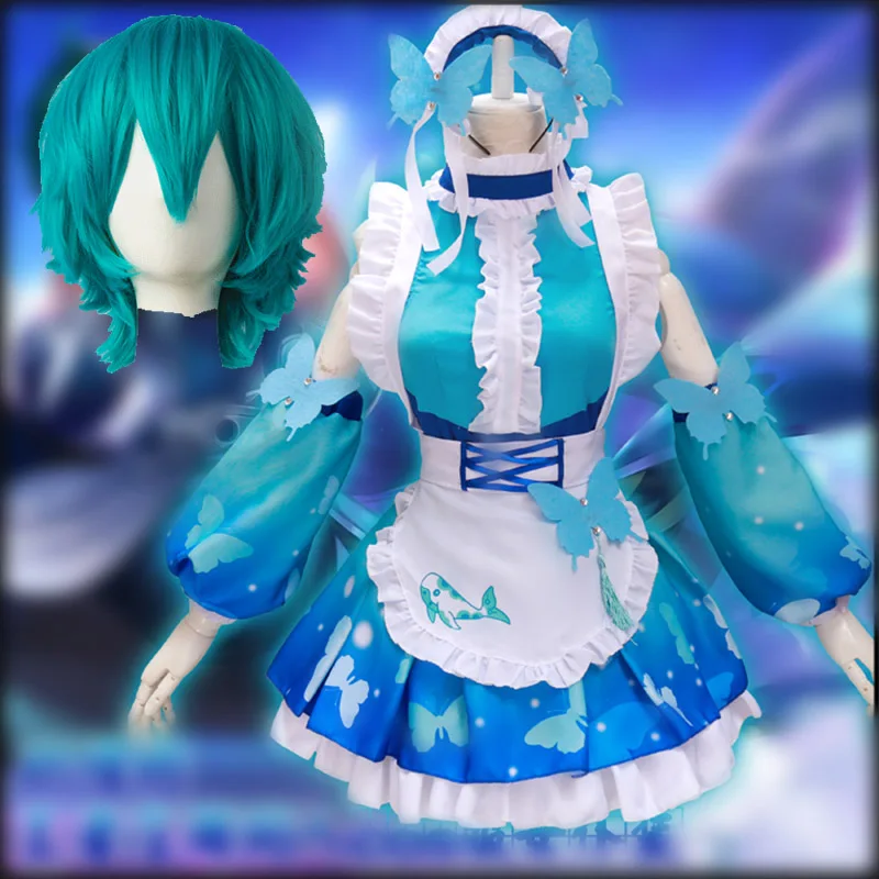 

Game Cosplay Costumes Blue Buttlerfly Maid Lolita Costume Woman Girls Cute Waitress Dress Fancy Party Amine Costumes