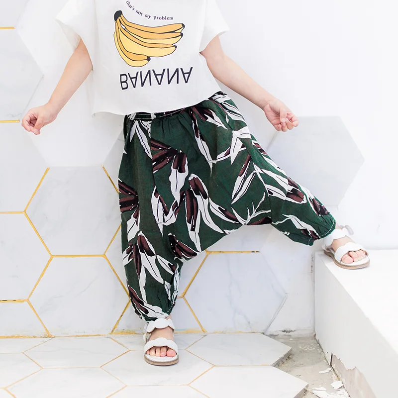 

Baby Girl Elastic Waist Trousers Cotton Cartoon Leaf Pattern Printed Pants Clothes Toddler Kids Child Boys Loose Fashion Pants