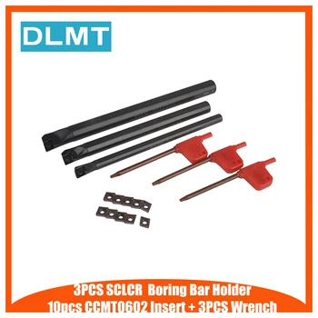 

3PCS SCLCR Lathe Boring Bar Holder +10pcs CCMT0602 Carbide Insert + 3pcs Wrench Practical Industry Tools