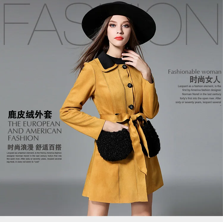 Compare Prices On Yellow Trench Coat Women- Online Shopping/Buy 2017 Yellow Women Long Coats Long Sleeve Faux Suede Trench Coat For Women Single Breasted Tie - Compare Prices On Yellow Trench Coat Women- Online Shopping/Buy
