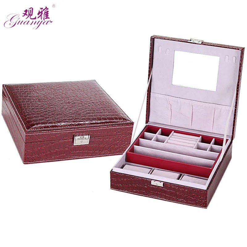

2019 New Fashion Crocodile Pattern Large Square Leather Jewelry Casket / Senior Jewelry Organizer / Case For jewelry Gift Box