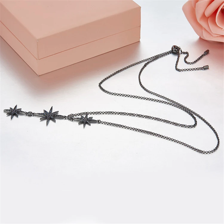 [MeiBaPJ]Real S925 Sterling Silver 3 Stars Pendant Necklace for Women with AAA High Quality Stones Necklace Wedding Fine Jewelry