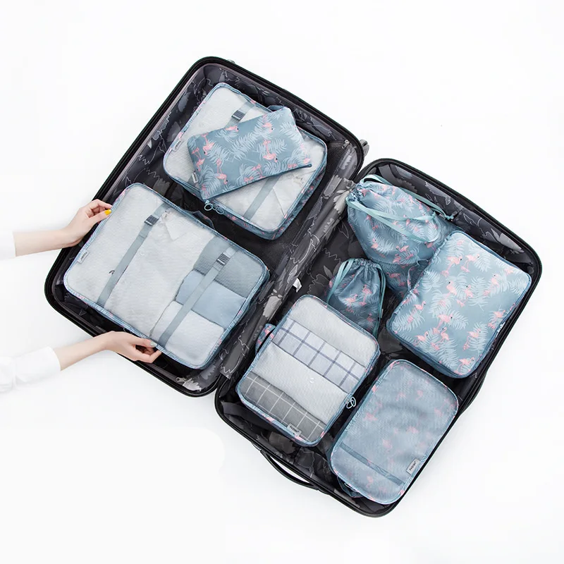 Ruputin 8 шт./компл. набор дорожных сумок для упаковки куб Обувь Одежда туалетных принадлежностей, сумка-Органайзер разделитель Containe, аксессуары для путешествий, чехол - Цвет: Blue flamingo