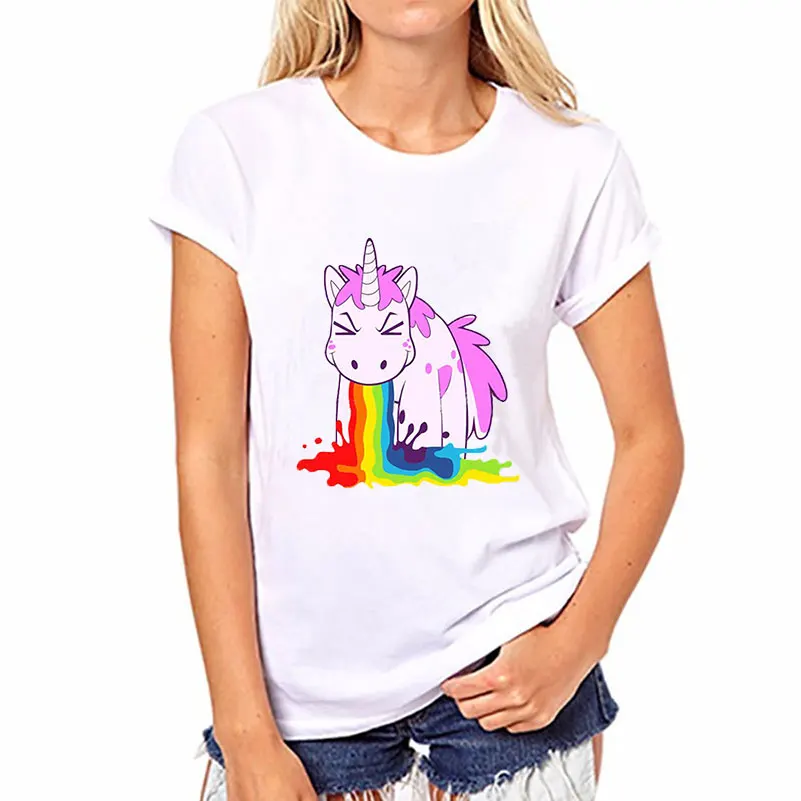 Блузка 2019 модная женская рубашка с радужным единорогом Топы Kawaii Единорог
