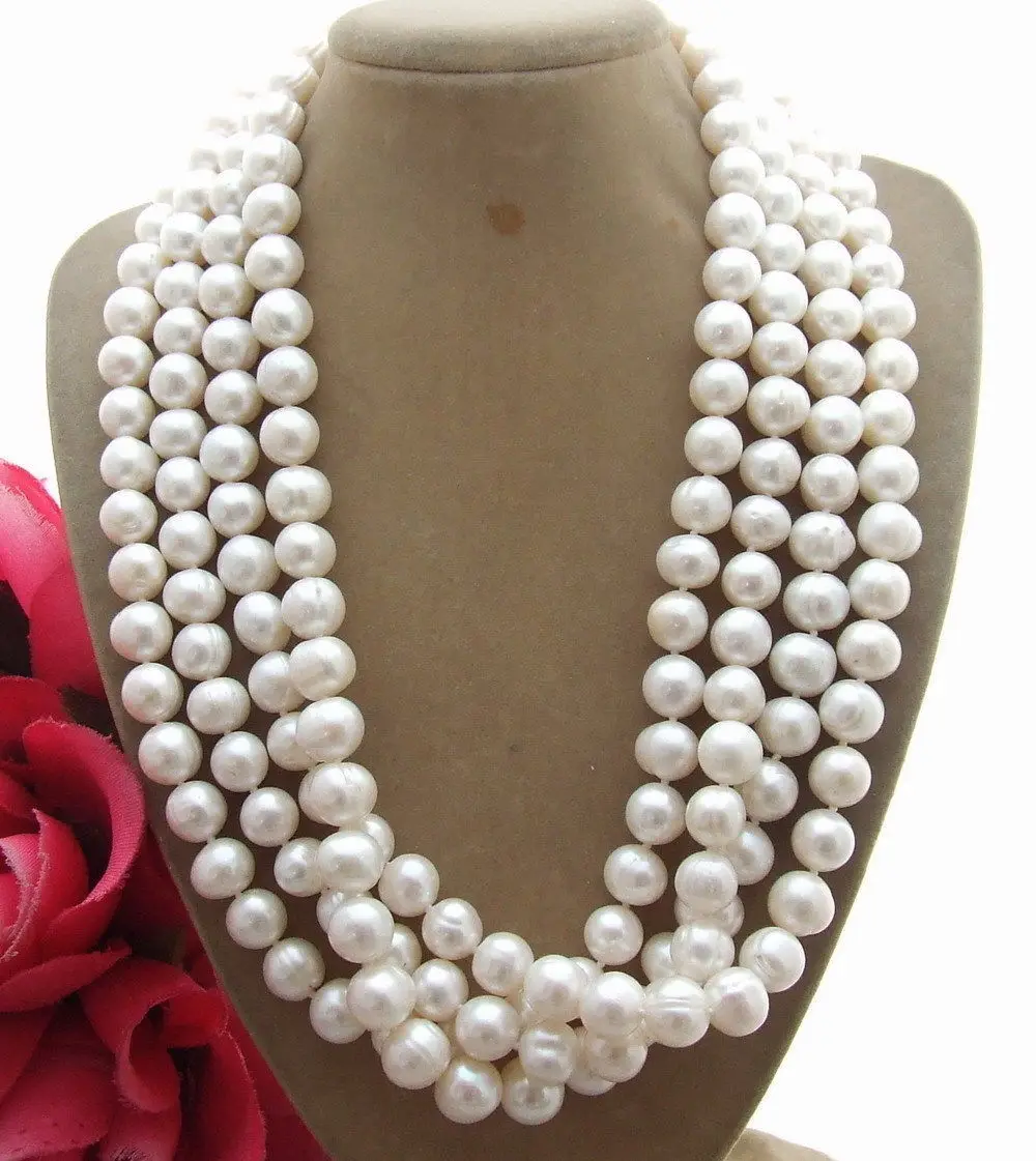 

HOT## Wholesale > N1407082 Natural 4Strds 9-10MM White Pearl Necklace