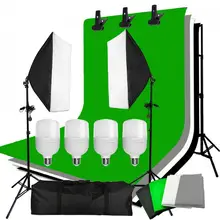 ZUOCHEN 4 pièces 25 W LED Studio Photo Softbox éclairage de boîte souple 4 toile de fond + Support de fond Kit(China)