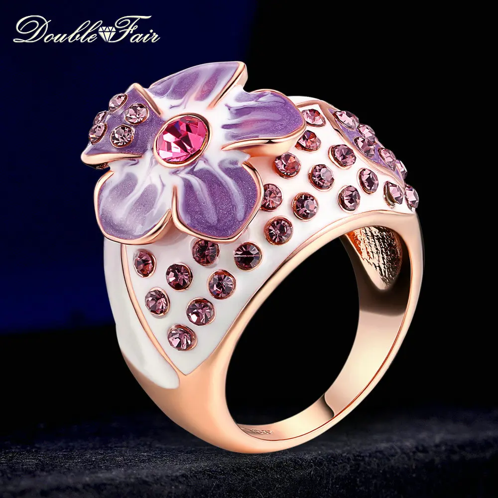 

Hot Sale Exaggerated Purple Enamel Flower Finger Rings Rose Gold Color Punk Brand Jewelry For Women HotSale DFR045