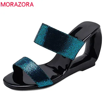 

MORAZORA 2020 new arrival women sandals high quality party prom shoes ladies mules slip on summer shoes female high heels shoes
