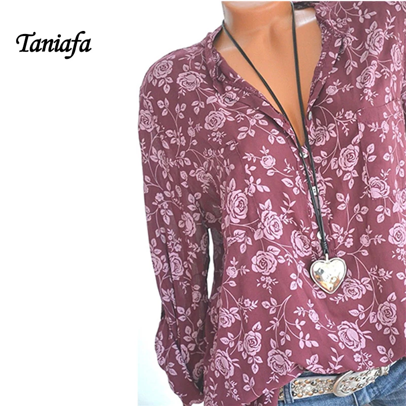 2018 New Arrival Women Shirt Long Sleeve V-Neck Button Print Casual Sexy Shirts Career Fashion Office T Shirts Tops Plus Size