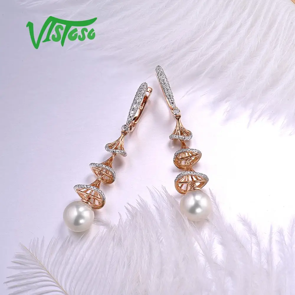VISTOSO Pure 14 K 585 розовое золото сверкающие бриллианты элегантные пресноводные