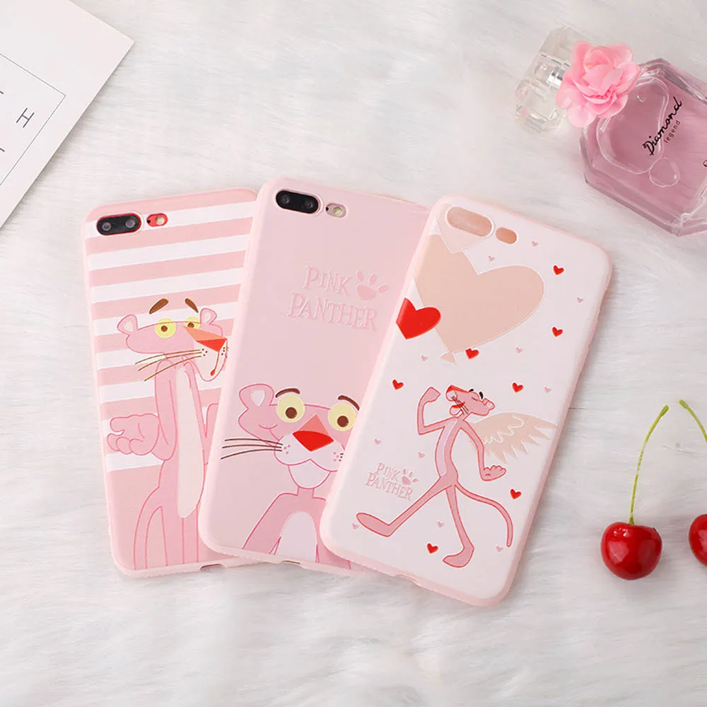 

Phone Cases For iPhone 7 Plus 6 6s Plus 8 X Pink Panther Cartoon Cute TPU Silicone Soft Ultra Thin Shockproof Back Covers SE94