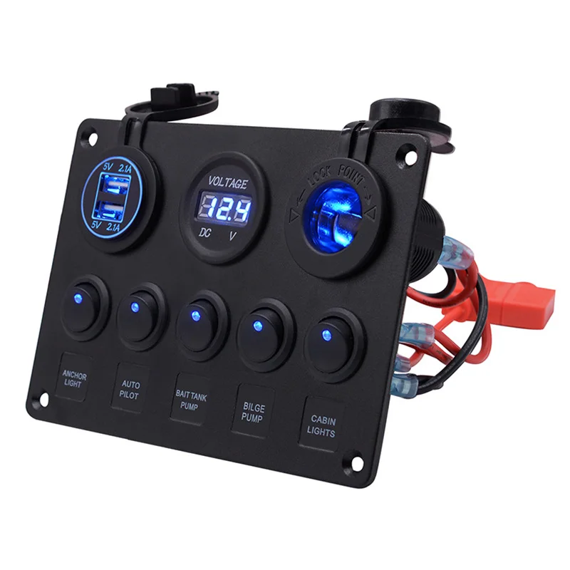  5 Gang ON-OFF interruptor del Panel del coche Dual USB cargador 4.2A LED voltímetro 12V toma de cor