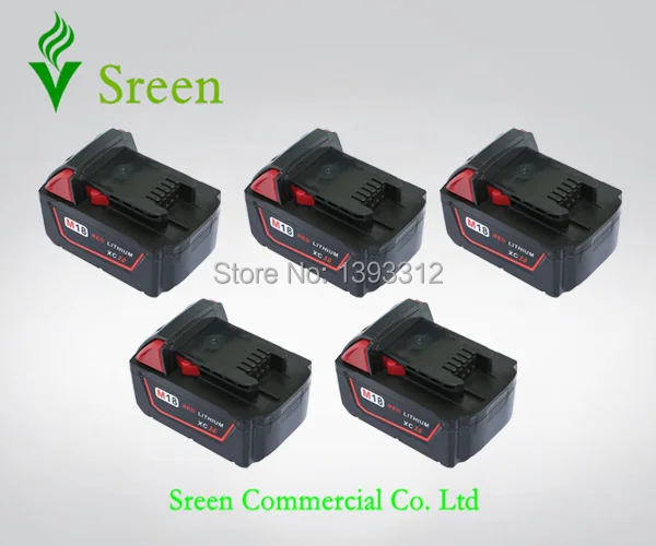 

5PCS New 3000mAh 18V Rechargable Lithium Ion Replacement Power Tool Battery for Milwaukee M18 XC 48-11-1840 M18B Cordless Drill