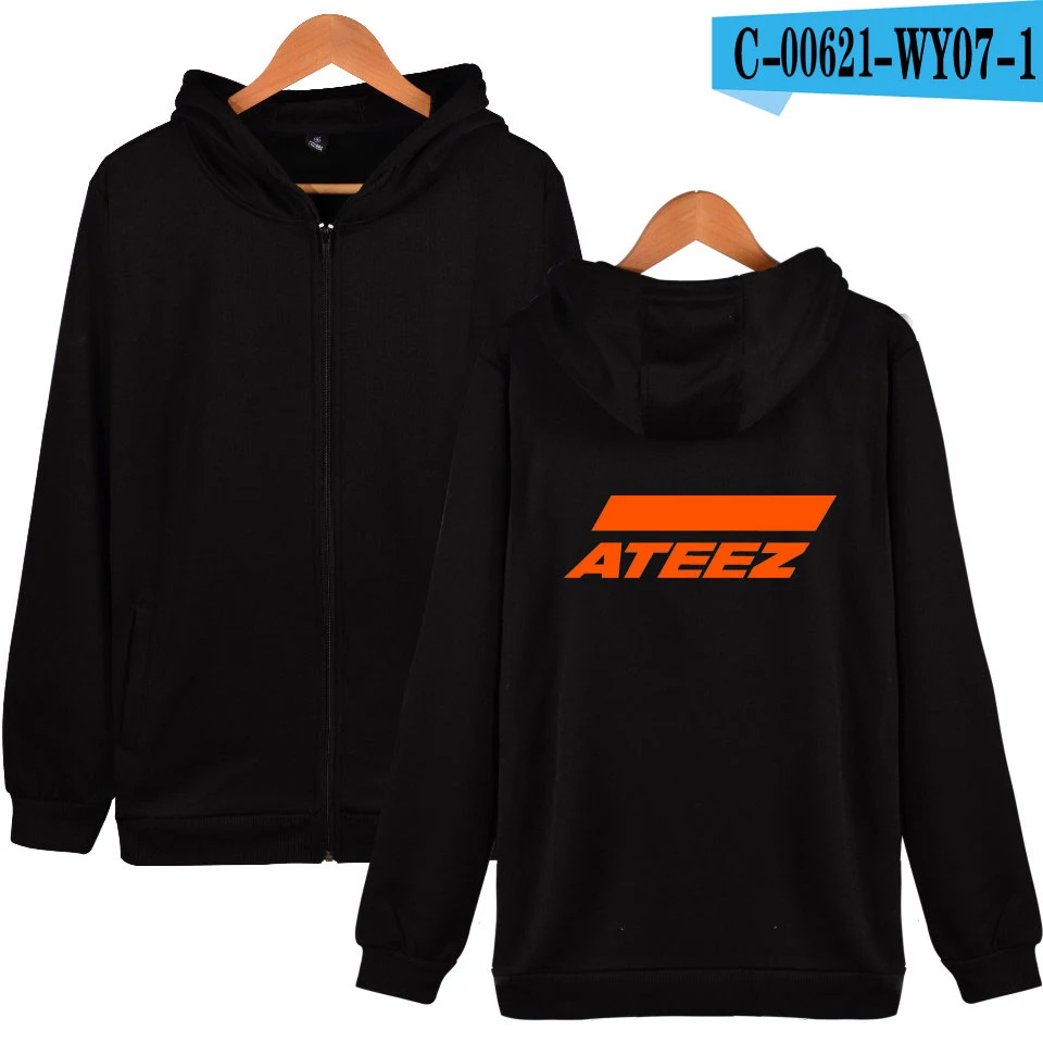 KELUOXIN корейский ATEEZ молния Женская/мужская толстовка с капюшоном свободные кофты ATEEZ спортивный костюм дамы уличная хип хоп Забавный - Цвет: black