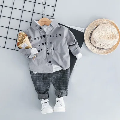 Grey not shoes hat Рубашка с буквенным принтом для маленьких мальчиков Комплекты для дня рождения одежда с длинными рукавами детский костюм комплекты для маленьких мальчиков от 1 до 4 лет - Цвет: Grey not shoes hat