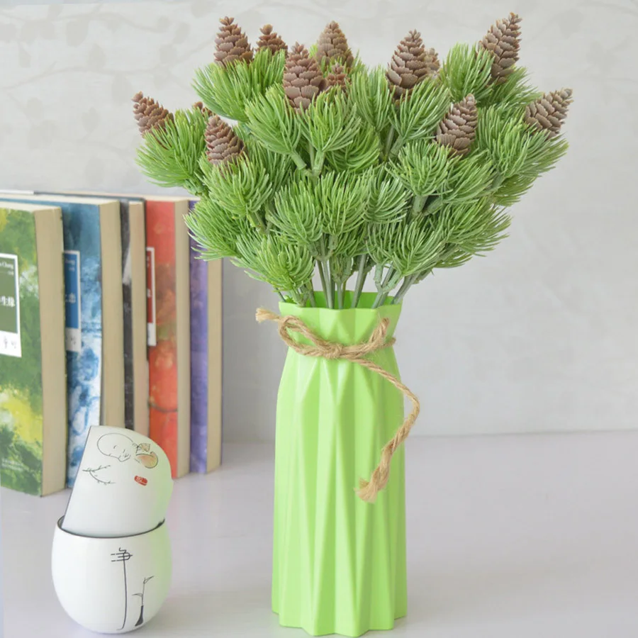 Plástico artificial Pino 7 ramas piñones conos plantas falsas árbol para decoración de fiesta de Navidad hierba falsa Navidad decoración del hogar Plástico artificial Pino 7 ramas piñones conos plantas falsas árbol para decoración de fiesta de Navidad hierba falsa Navidad decoración del hogar
