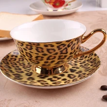 Leopard print fashion coffee cup and saucer british royal tea cappuccino ceramic cup and saucer bone china