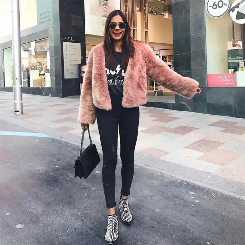 Hiver De Cardigans gris vert Chaud pink Longues Épaississent Manteaux Manteau Femme blanc Manches pink noir Vestes Mode Des 1 Rouge Faux 2 Survêtement Fourrure Streetwear À Femmes fvx5Rpqw