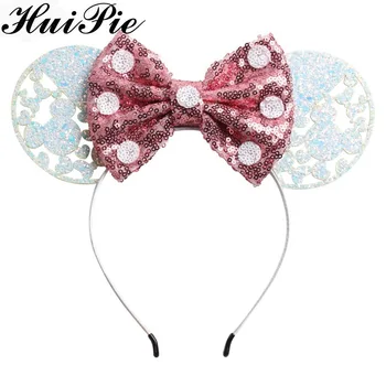 

Minnie Mouse Valentine's Day Sequins Dot Hair Bow Metal Headband For Women/Girl One Size Festival Hair Band DIY Hair Accessories