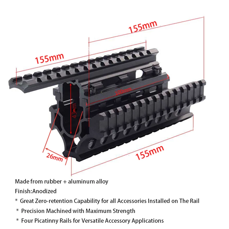 الصيد التكتيكي رباعية السكك الحديدية جبل Handguard السكك الحديدية 20 ملليمتر Picatinny السكك الحديدية الجانبية جبل مع يغطي ل AK47 74 AKs اكسسوارات