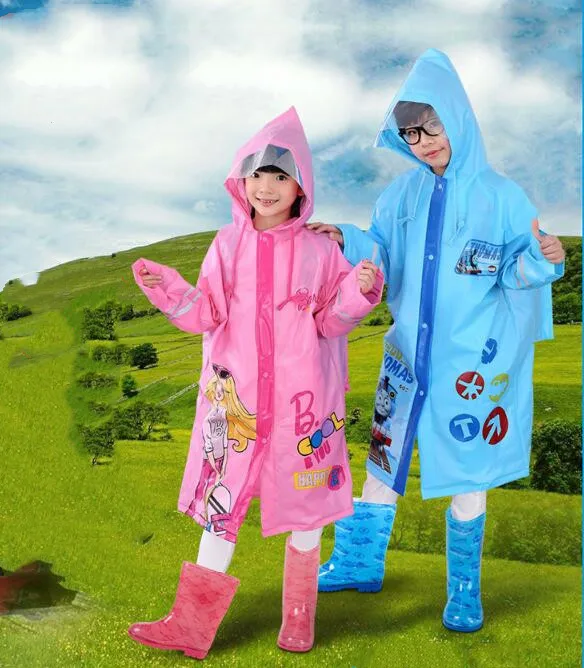 1.Waterproof raincoat kids girls boys with schoolbag Thicken Long rain jacket for children Super waterproof cap rain coat rainwear