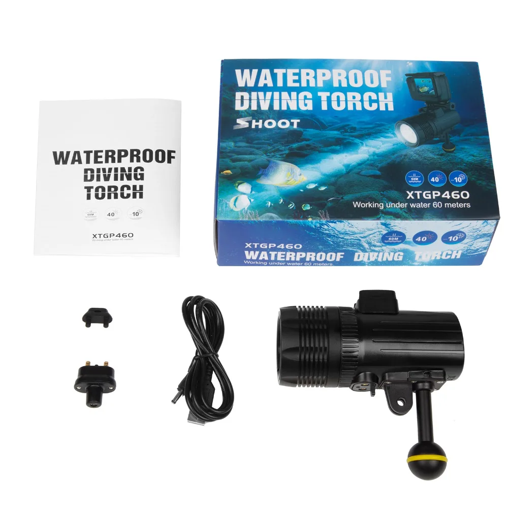 

60m Underwater LED Photography Video Diving Flashlight Fill Light for Gopro action camera Scuba Waterproof Diving Torch Bracket