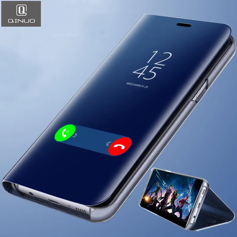 

QINUO Clear View Mirror Smart Case For Xiaomi Mi A1 A2 5C 5X 6 6X 8 SE Lite Pro Mix 2 Max 3 Note 3 F1 Flip Mirror Stand Cover