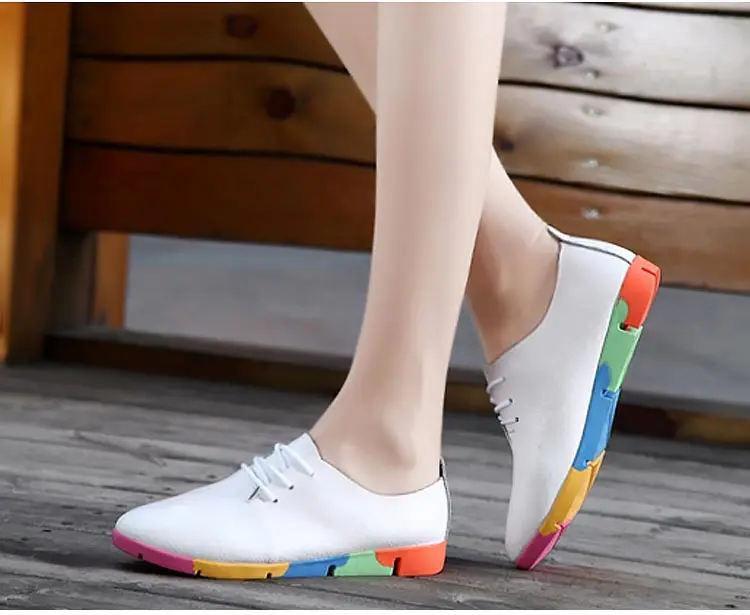 Flats shoes women loafers fashion lace-up sneakers women shoes genuine leather casual shoes woman lace-up women sneakers