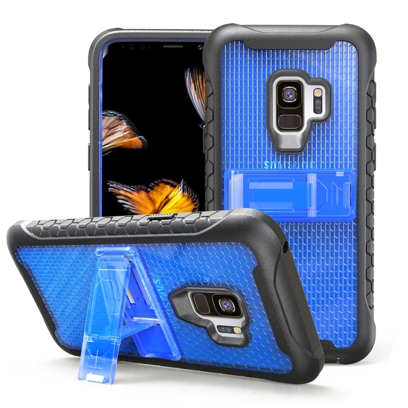 Двухслойный Гибридный прозрачный чехол для samsung Galaxy Note 9 S10 S9 Plus Lite противоударный 360' полная защита сотовый Чехол с подставкой - Цвет: Синий