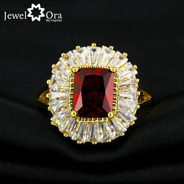 Colorful Party Jewelry AAA Cubic Zirconia Rings For Womens Gold Color Exaggerated Ring Accessories Best Gifts(JewelOra RI101288)