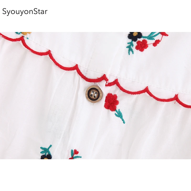 SyouyonStar Вышивка Цветочные Топы женские милые корейские модные летние майки белый топ