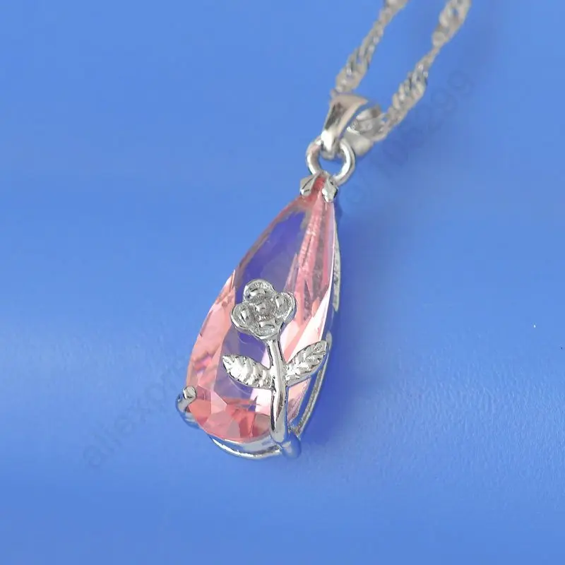 

New Arrival Charming Women Girls Jewelry Necklace 925 Sterling Silver Water Drop Pendant Necklace 18 inch Necklace