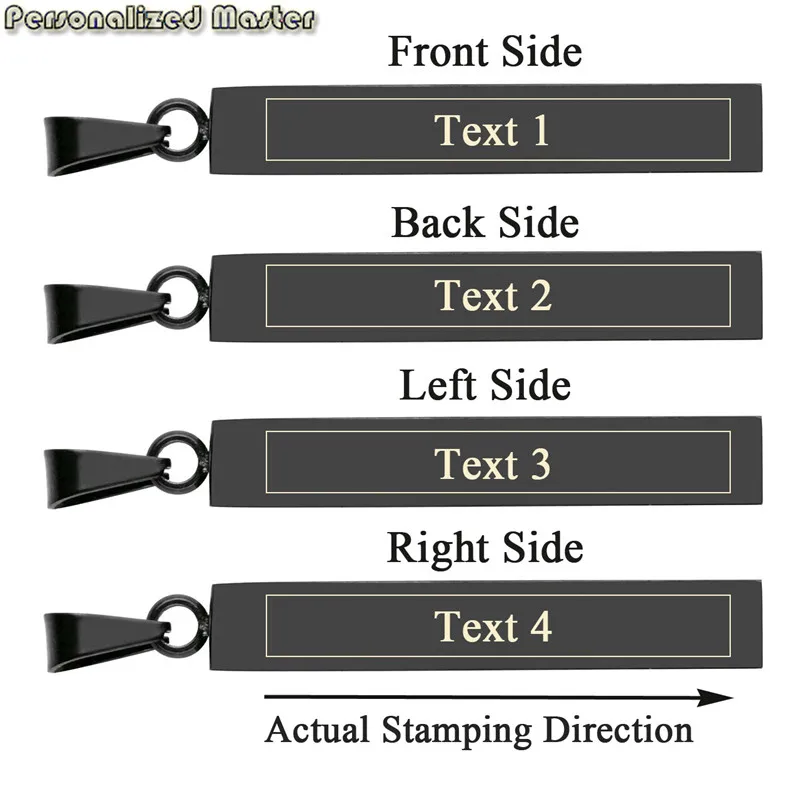Персонализированные мастер персонализированные четыре стороны выгравировать индивидуальные унисекс нержавеющая сталь сообщение названия Вертикальный бар кулон ожерелье