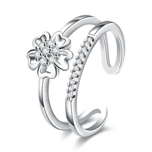 2 Colors Double Lines Open Size Ring Women Five Leaves Crystal Adjustable Party Wedding Finger Ring Accessorise Jewelry
