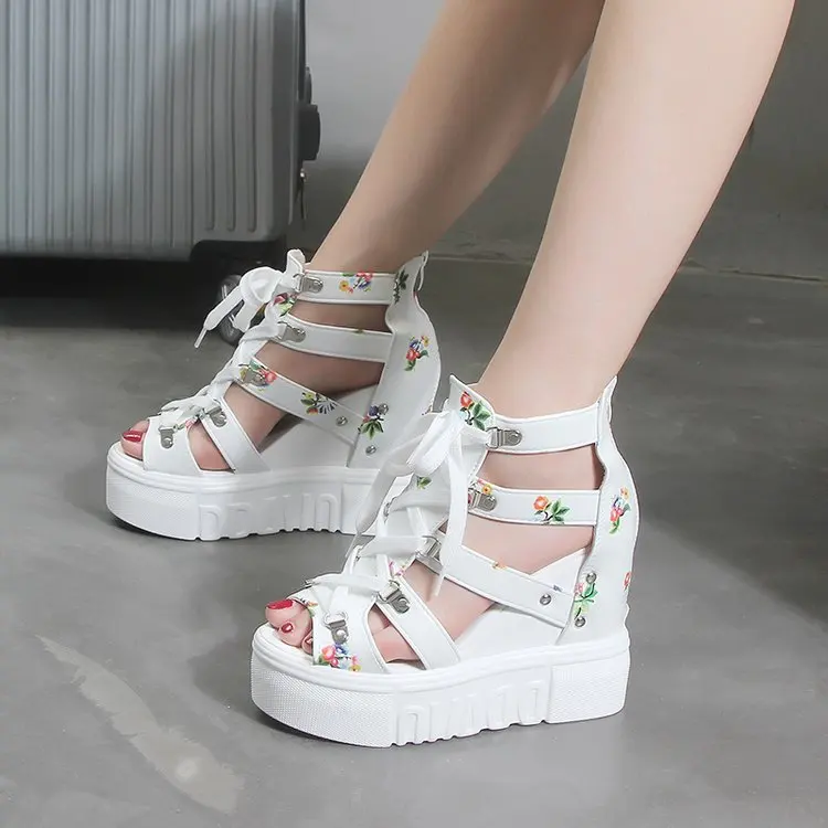 Beste Zhen zhou Wiggen Schoenen Voor Vrouwen Sandalen Hoge Hakken Zomer Schoenen 2019 Chaussures Femme Platform Sandalen witte schoenen
