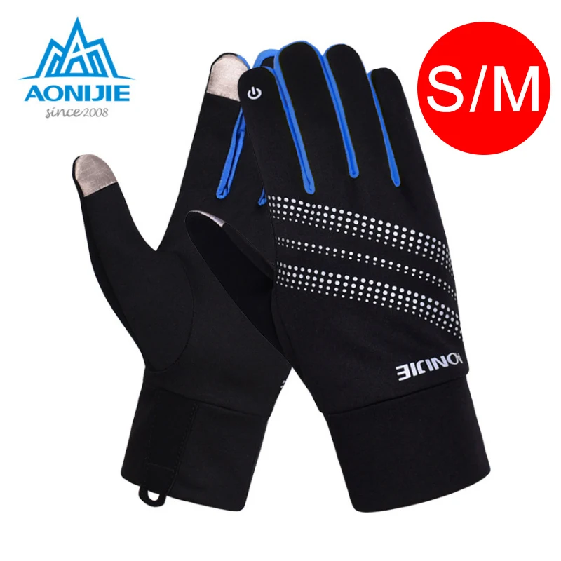 blueSM AONIJIE M50 зимние теплые уличные спортивные мужские и женские флисовые перчатки с сенсорным экраном для велоспорта, катания на лыжах, пеших прогулок, бега, светоотражающие - Цвет: blueSM