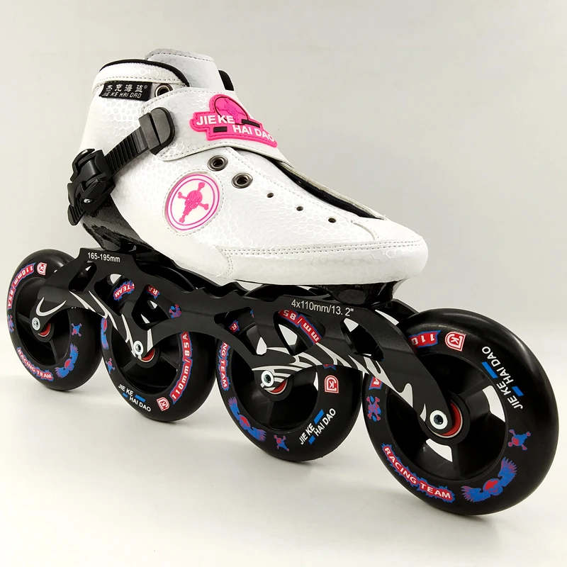 المهنية سرعة أحذية تزلج الكبار/الطفل مضمنة التزلج أحذية بيضاء سوداء كبيرة مستديرة عجلة الأحذية ألياف الكربون