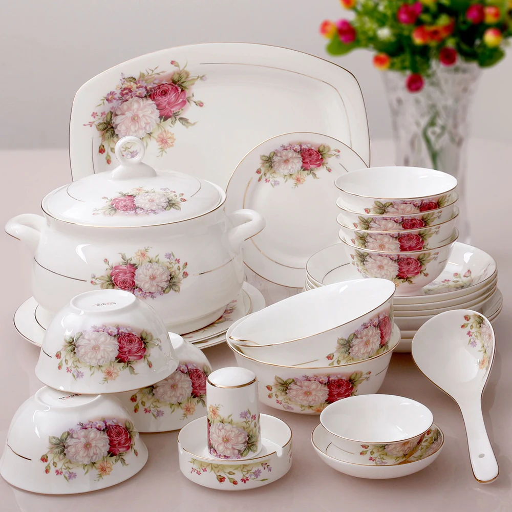 56 Pieces Bowl Bone China Dinnerware Set Quality Porcelain Chinese 