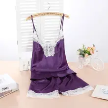 Женский пижамный комплект из двух предметов; ; Новинка года; Летние Стильные пижамы с v-образным вырезом; Шелковая ночная рубашка с короткими штанами; Лидер продаж