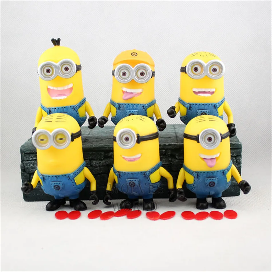 

POP Toy Set 6PCS/set Minions toys yellow doll 3D eyes peluche Minion despicable me 2 Kid Toys Vinyl Boxed for Children Gift 0317