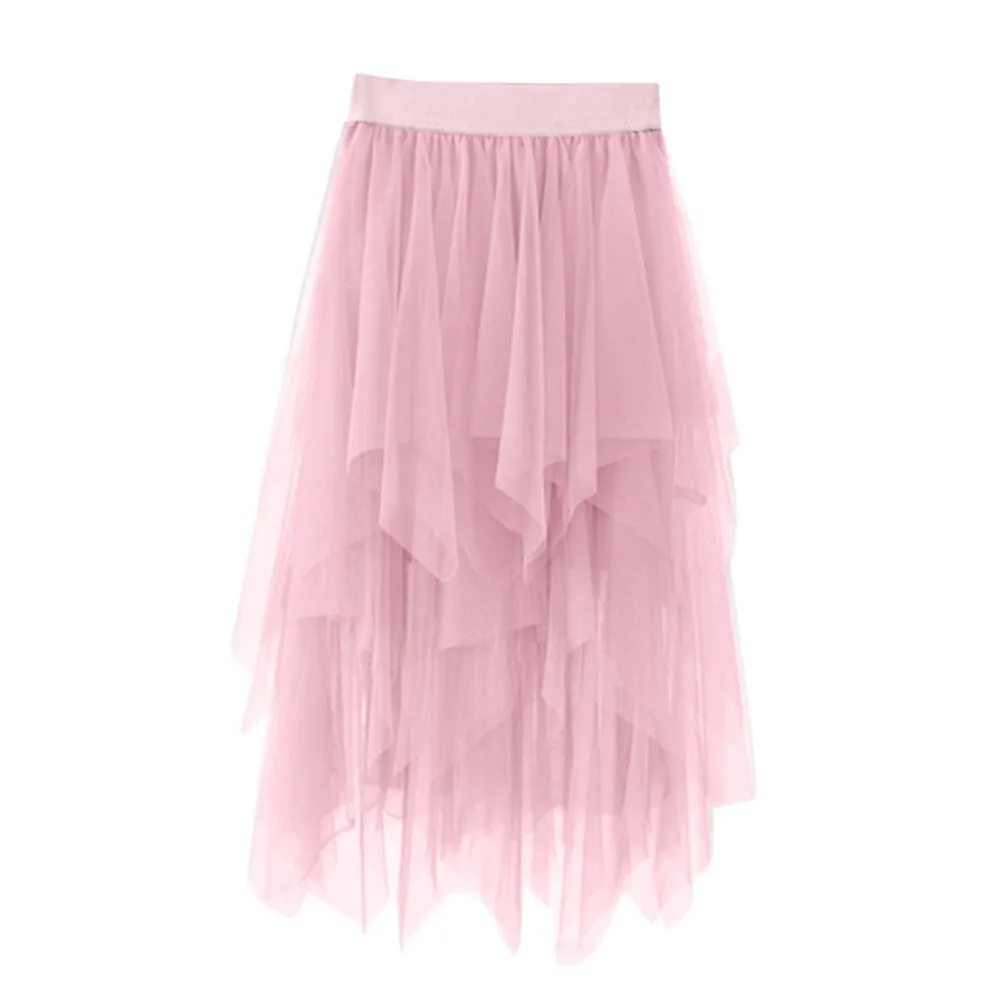 

Fashion Women Mesh tulle Tutu Skirt Spring High Elastic Waist Irregular Solid ladies Long Skirts faldas mujer moda 2019 *XSL
