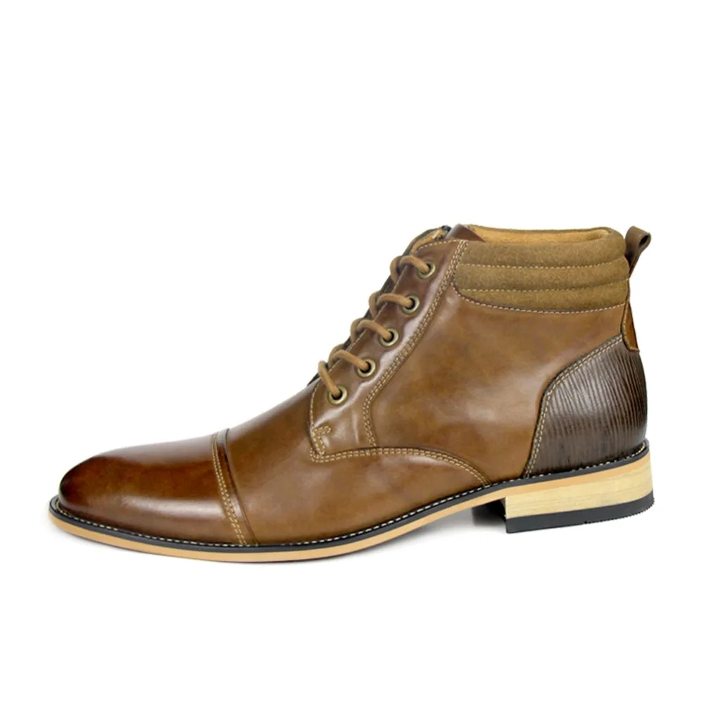 Calidad De Moda Vendimia Los Alta Hombres Calzado La Genuino Otto Primavera brown Encaje Zapatos otoño Zapatos Black Tobillo Stock Botas Cuero YpqzwO