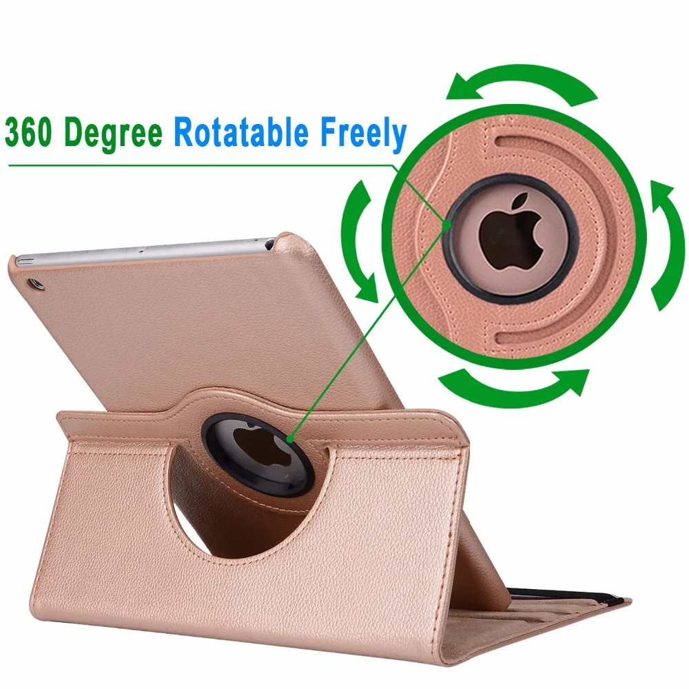 

360 Degree Rotating PU Leather Smart Cover Case for Apple iPad Pro 11" 2018 11 inch A1980 Auto Awake Smart case+screen protector