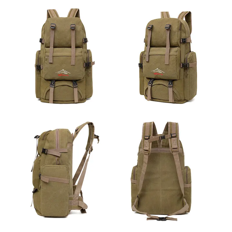 Billige 60L Große Camping Tasche Reisen Rucksack Leinwand Armee Military Taschen Gepäck Multi funktion Klettern Mochila Männer Wandern Tas XA26D